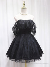 Black Lace Strapless Mini Homecoming Dress